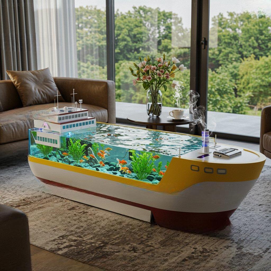 Cargo Ship Aquarium Coffee Tables-US