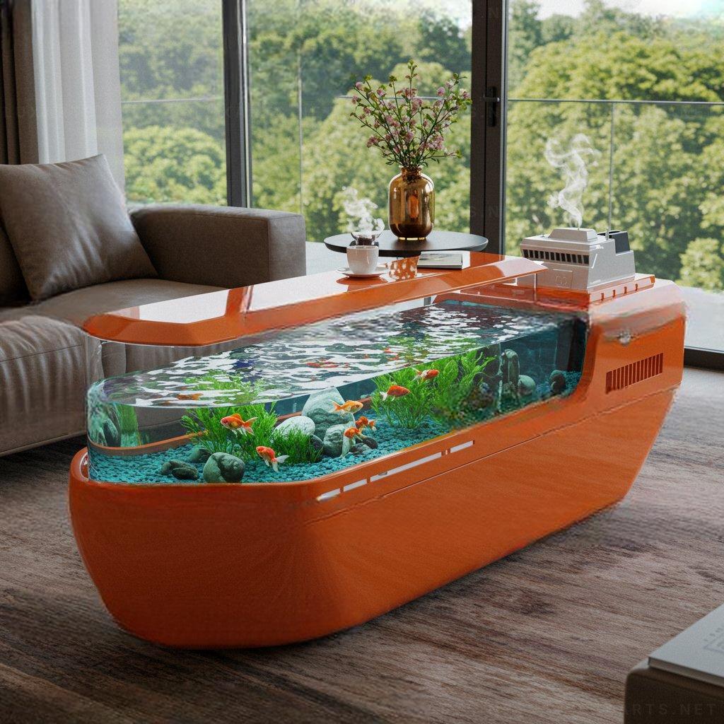 Cargo Ship Aquarium Coffee Tables-US